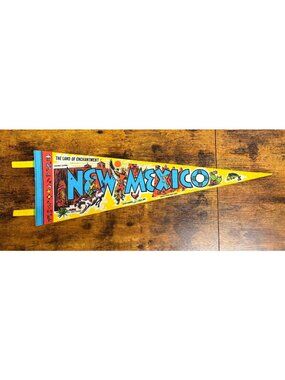 Vintage New Mexico Souvenir Pennant With Colorful Illustrations & Landmarks